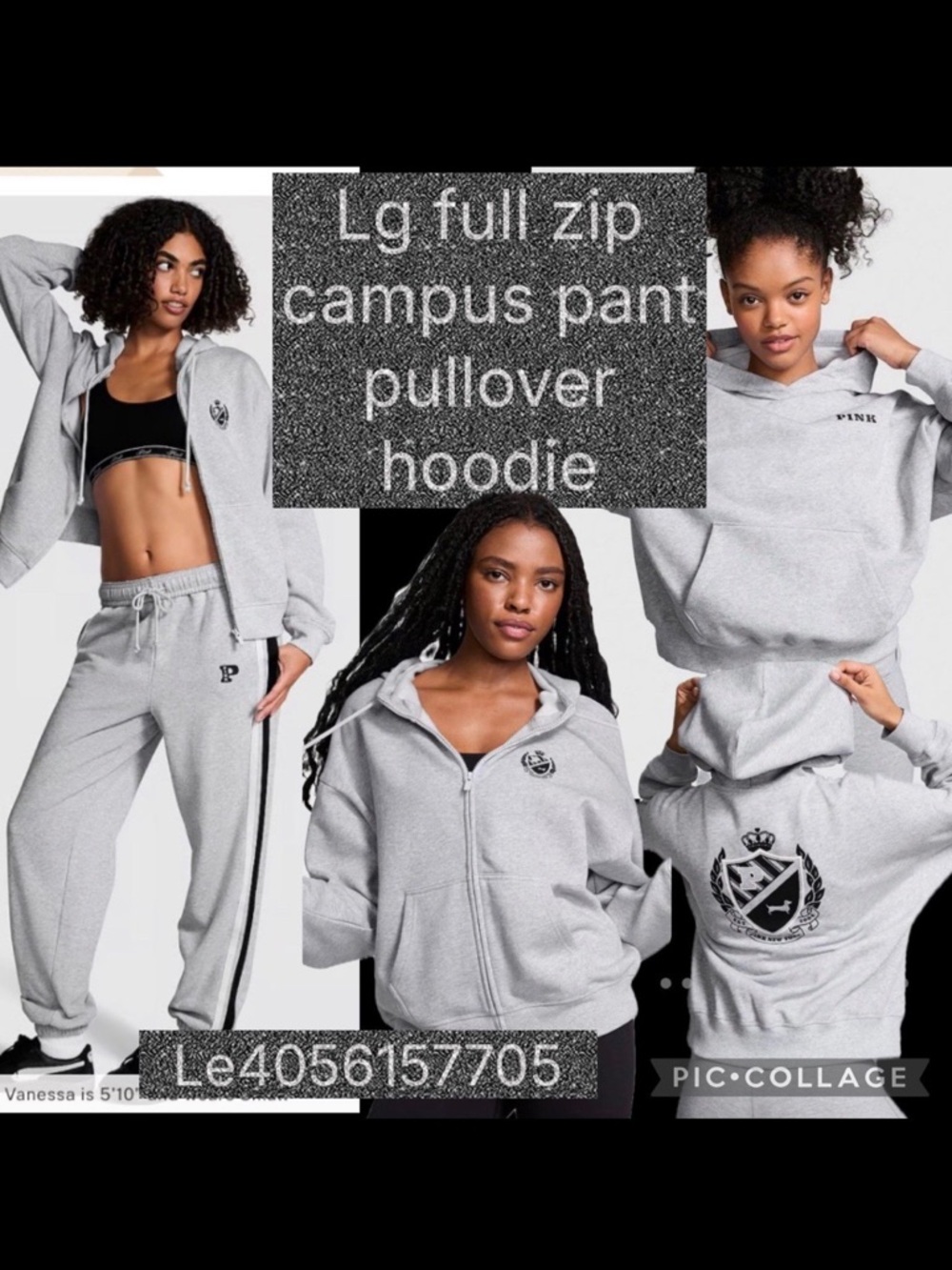 PINK by VS Campus Pullover Hoodie sweatpant full zip hoodie med heather grey